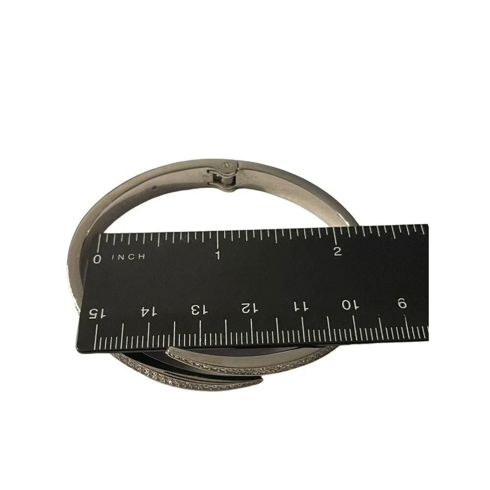 Michael Kors‎ Open Silver Plated Matchstick Hinge Bangle Bracelet Rhinestone